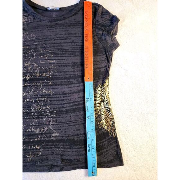 VTG Y2K Express Rhinestone Baby Tee Top Graphic T-shirt Black Gold Med Sparkle - Picture 6 of 11